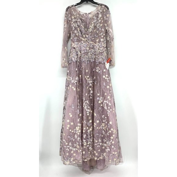 Mac Duggal Dress 20402 Floral Embroidered Long Sleeve Mesh Gown - Picture 4 of 16